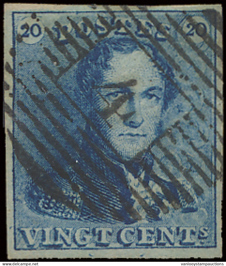 N° 2A 20c. Blauw Met P.4-Anvers, Prachtig Gerand, Positie 93, Zm (OBP ++€60) - 1849 Epaulettes