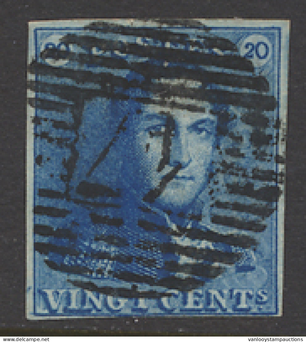 N° 2A 20c. Blauw, Volrandig, P.47 Gembloux, Mooie Afstempeling Kopstaand, Prachtig, Zm (COBA €25) - 1849 Epaulettes