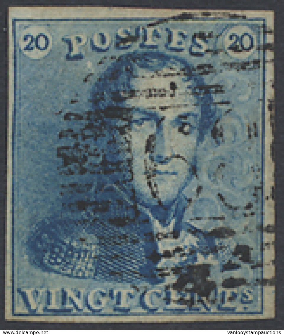 N° 2A 20c. Blauw, Volrandig, P.68 Le Fayt, Lichte Stempel, Vele Griffen In Het Zegelbeeld, Zm (COBA €30) - 1849 Epaulettes