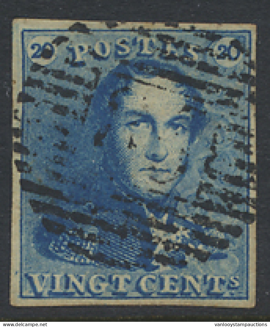 N° 2A 20c. Blauw, Volrandig, P.85 Namur, Lichte Centrale Stempel, Zm (COBA €5) - 1849 Epaulettes