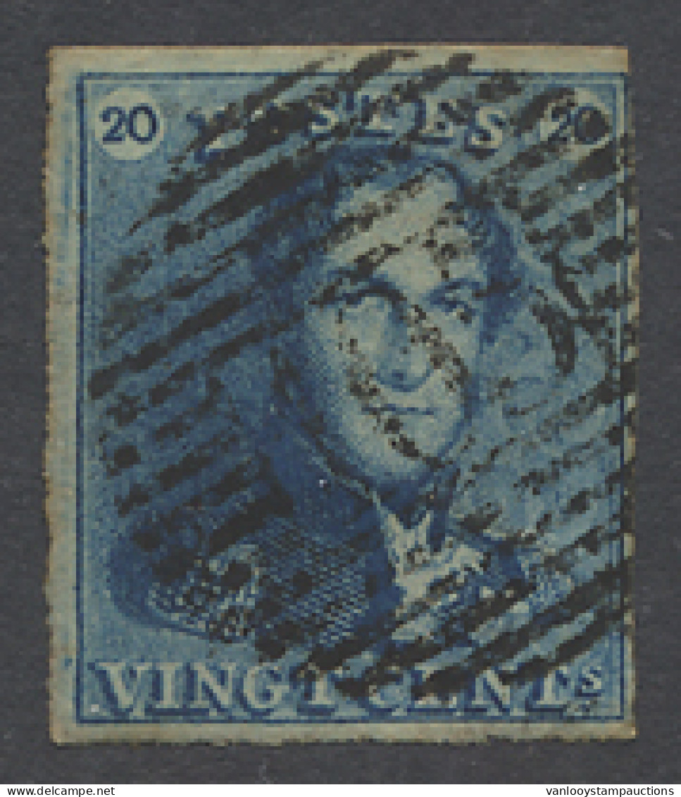 N° 2A 20c. Blauw, Volrandig, P.105 St Nicolas, Lichte Stempel, Meerdere Griffen In De Marges, Zm (COBA €10) - 1849 Schulterklappen