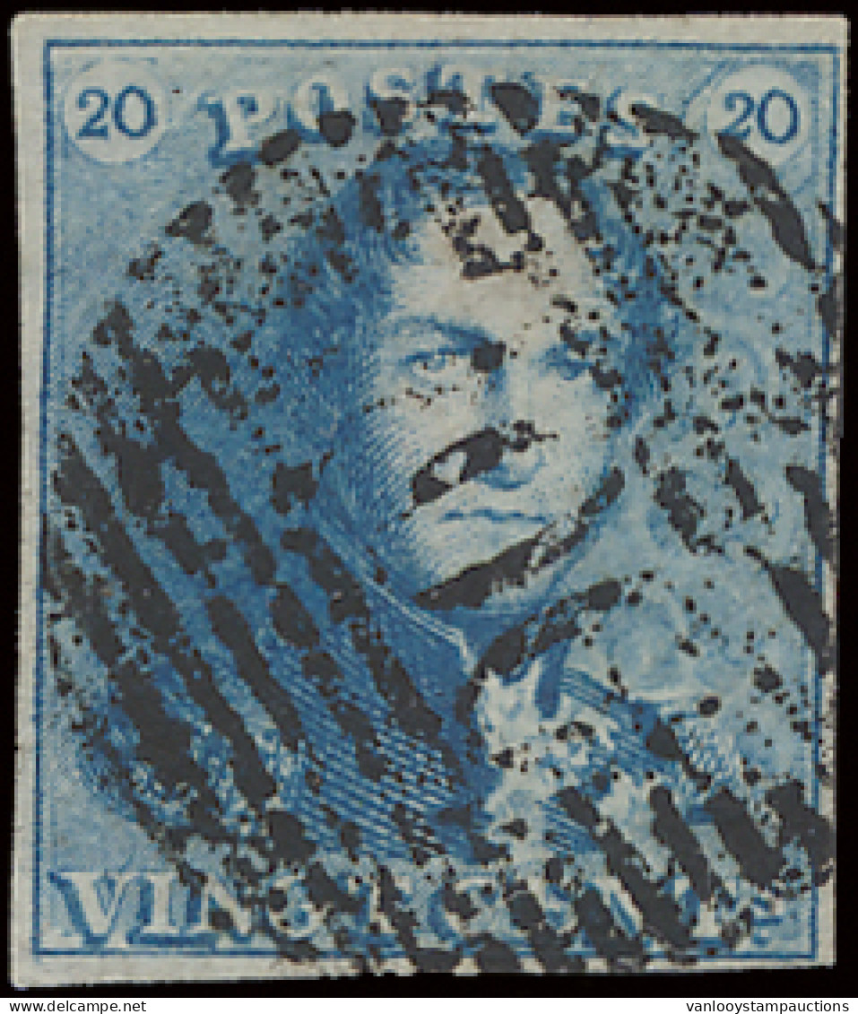 N° 2A 20c. Blauw, Volrandig, P.106 St.-Trond, Moeilijk Leesbare Stempel, Zm (COBA €100) - 1849 Epaulettes