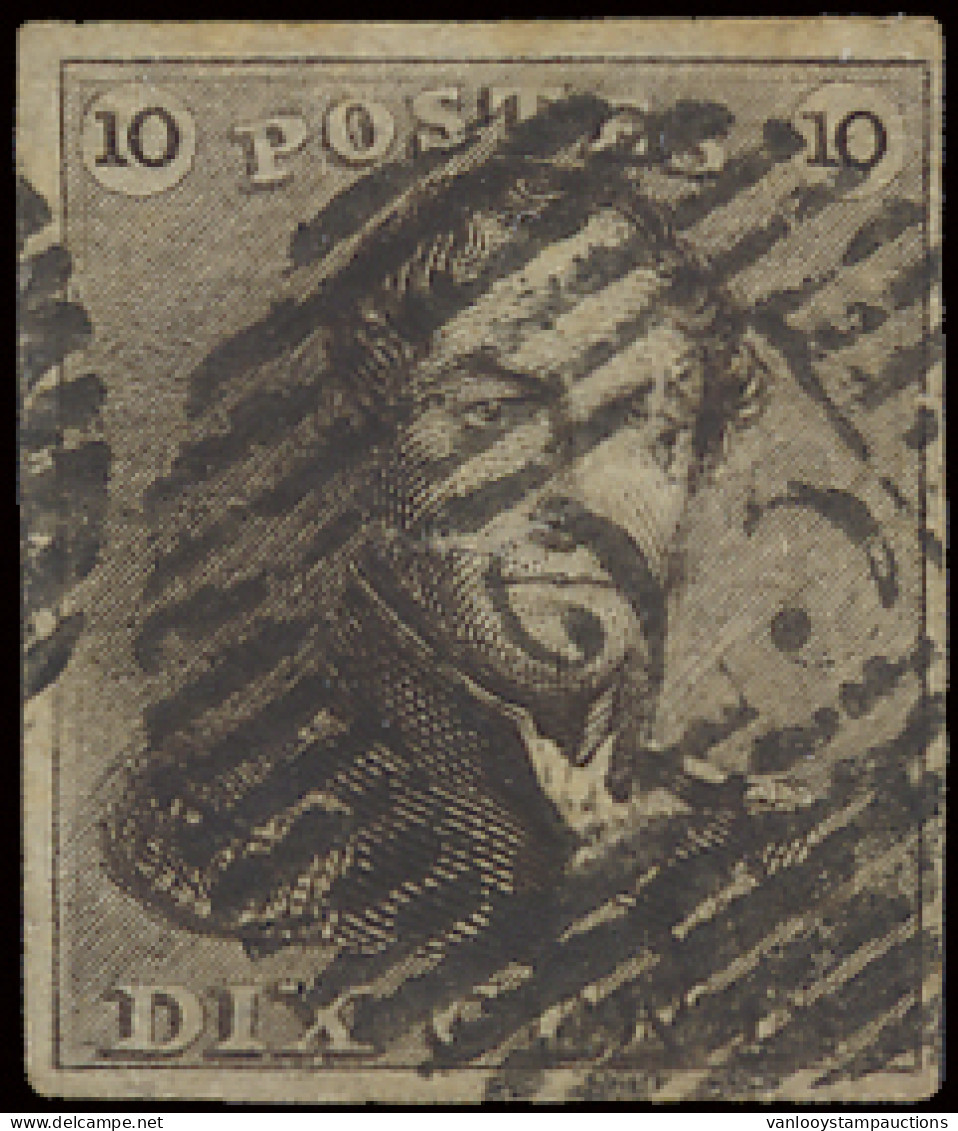 N° 1 10c. Bruin, Volrandig, Positie 81, Zm - 1849 Schulterklappen