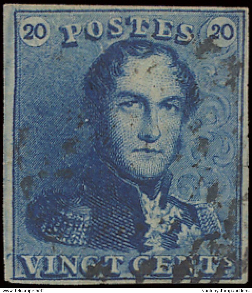 N° 2A 20c. Blauw, Volrandig, Positie 3, Zm - 1849 Epaulettes