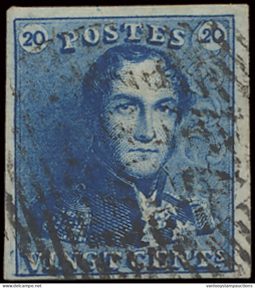 N° 2A 20c. Blauw, Volrandig, Brede Randen, Ideaal Plaatmateriaal, Zm (OBP €60) - 1849 Schulterklappen
