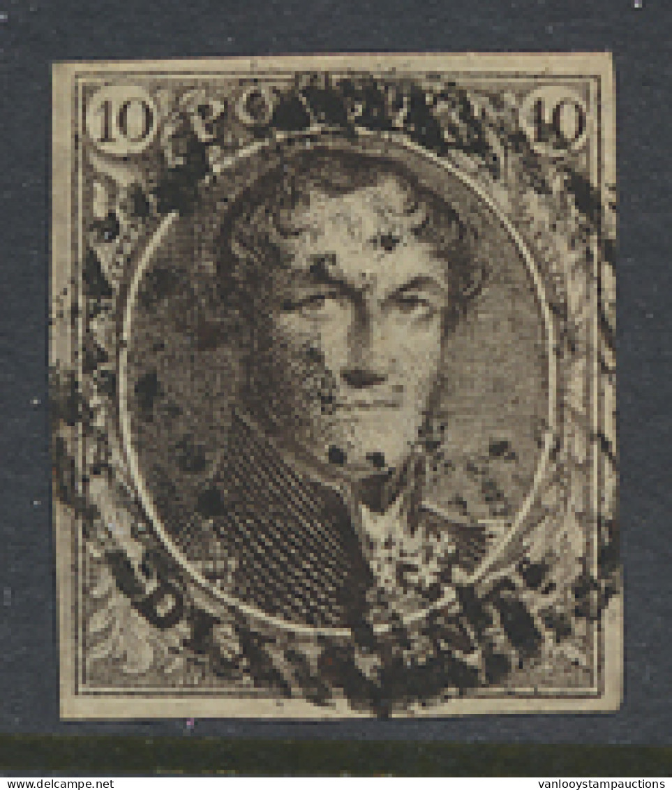 N° 3 10c. Bruin, Volrandig, Ogenvrije Centrale Onleesbare Stempel, Zm (OBP €115) - 1849-1850 Médaillons (3/5)