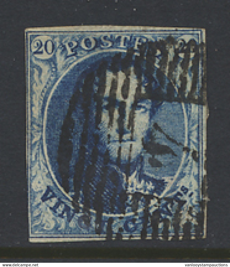 N° 4 20c. Blauw, Licht Aangesneden Links Onder, P.4 Anvers, Ogenvrije Stempel, M/ntz (OBP €70) - 1849-1850 Médaillons (3/5)