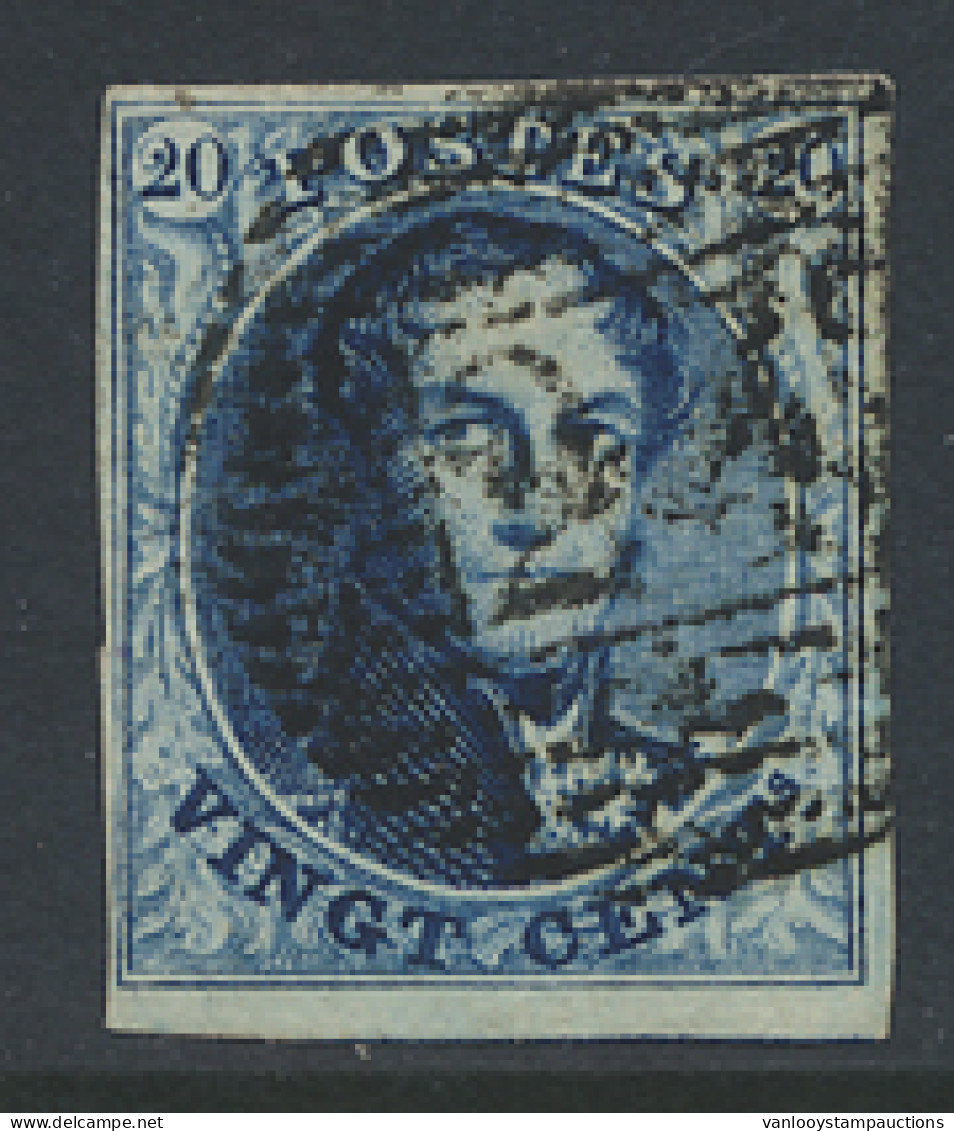 N° 4 20c. Blauw, Volrandig Met P.24 Bruxelles, Zm (OBP €70) - 1849-1850 Médaillons (3/5)