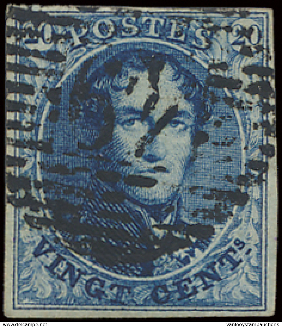 N° 4 20c. Blauw Met D.49-Santhoven, Afstempeling Kopstaand, Zm (COBA €100) - 1849-1850 Medallions (3/5)