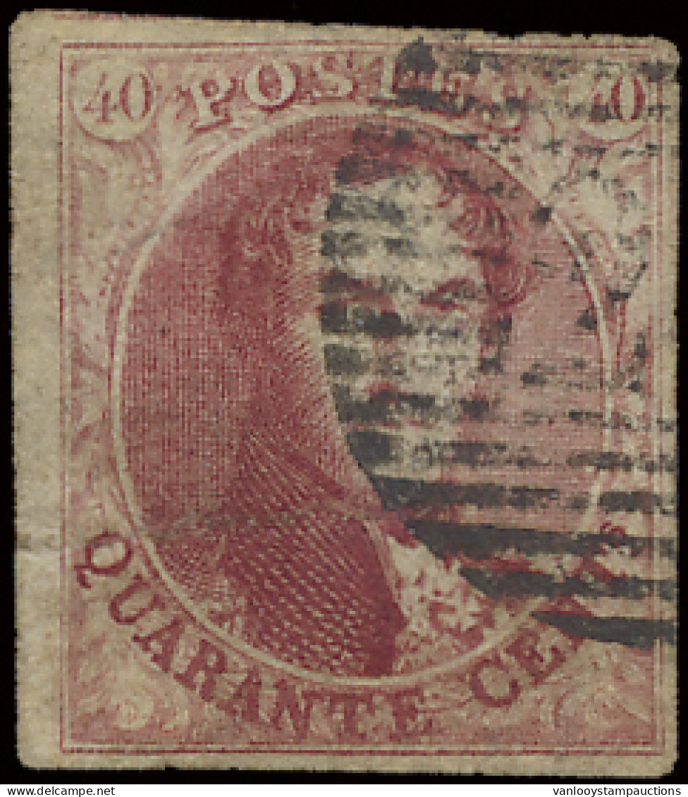 N° 5 40c. Karmijnrood Met Bladboord Links Volrandig, Zm (OBP €575) - 1849-1850 Medallones (3/5)