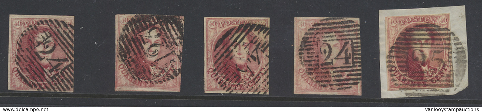 N° 5 40 C. Karmijnroze (5x) Alle Volrandig, Zm (OBP €2.875) - 1849-1850 Médaillons (3/5)