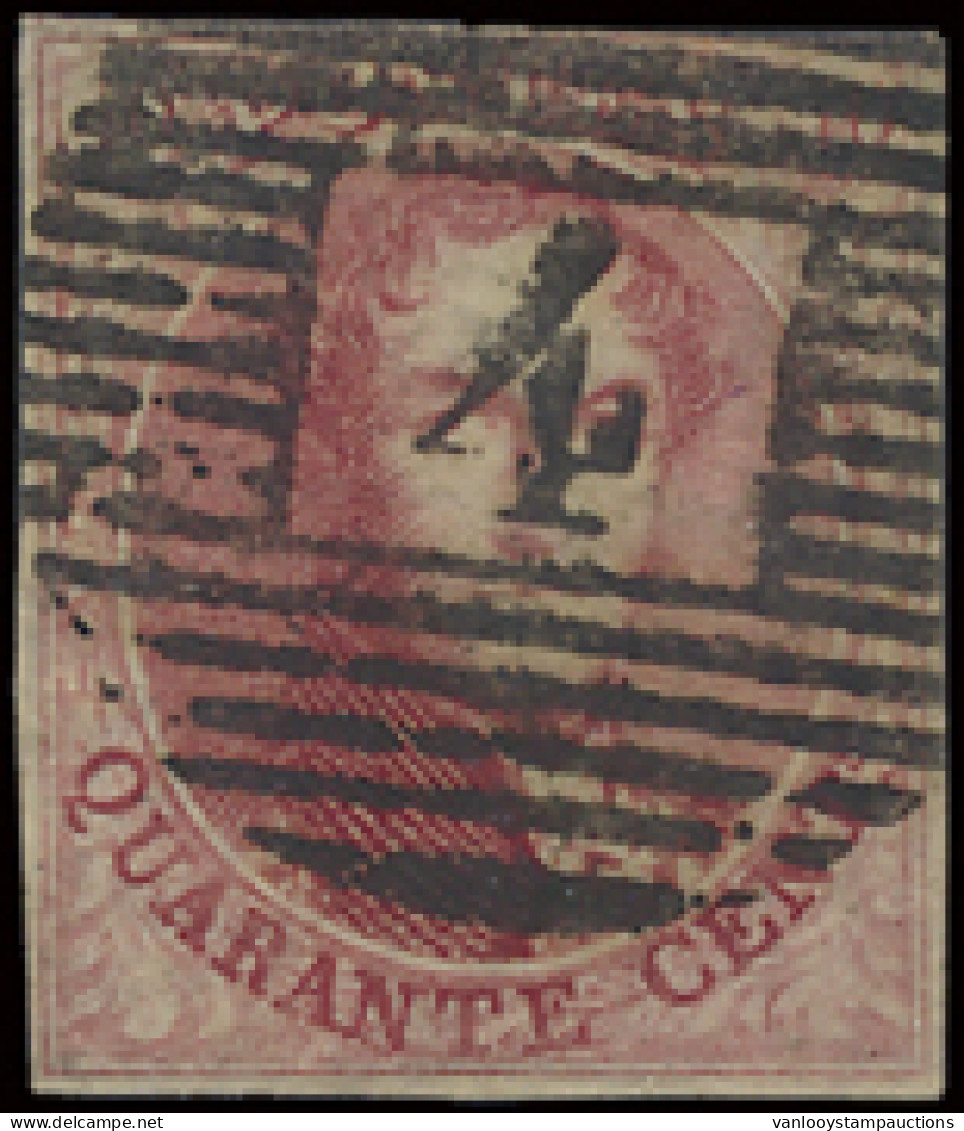 N° 5 '40c Karmijnroze' Bovenaan Nipt Gerand, Centrale Afst. P.4 Antwerpen, Zm/m (OBP € 575) - 1849-1850 Médaillons (3/5)