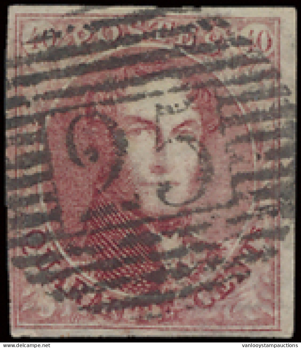 N° 5 40c. Karmijnroze, Zeer Goed Gerand En Zeer Mooie Centrale, Ogenvrije Afst. P.25-Charleroi, Zm (OBP €575 + COBA €5) - 1849-1850 Médaillons (3/5)