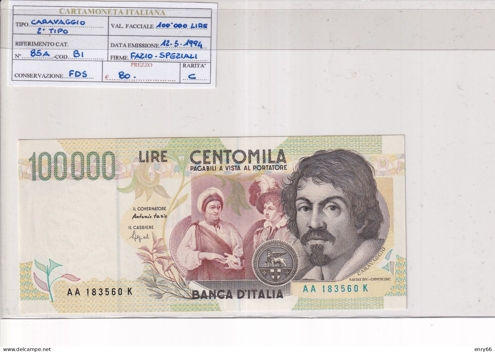 ITALIA  100000 LIRE 12-5-1994 CAT 85A - 100.000 Lire