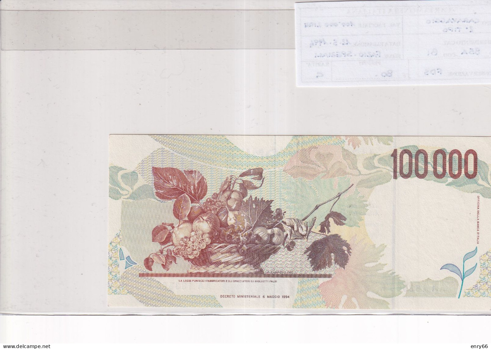 ITALIA  100000 LIRE 12-5-1994 CAT 85A - 100.000 Lire