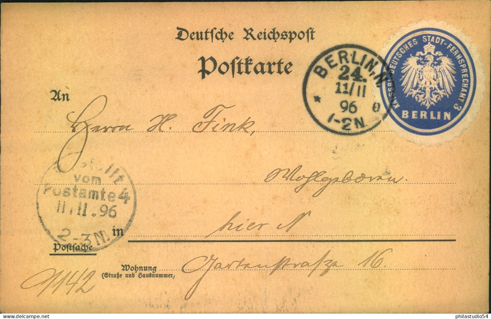 1896, Duenstkarte As BERLIN 24. Siegeloblate Fermsprechamt - Lettres & Documents