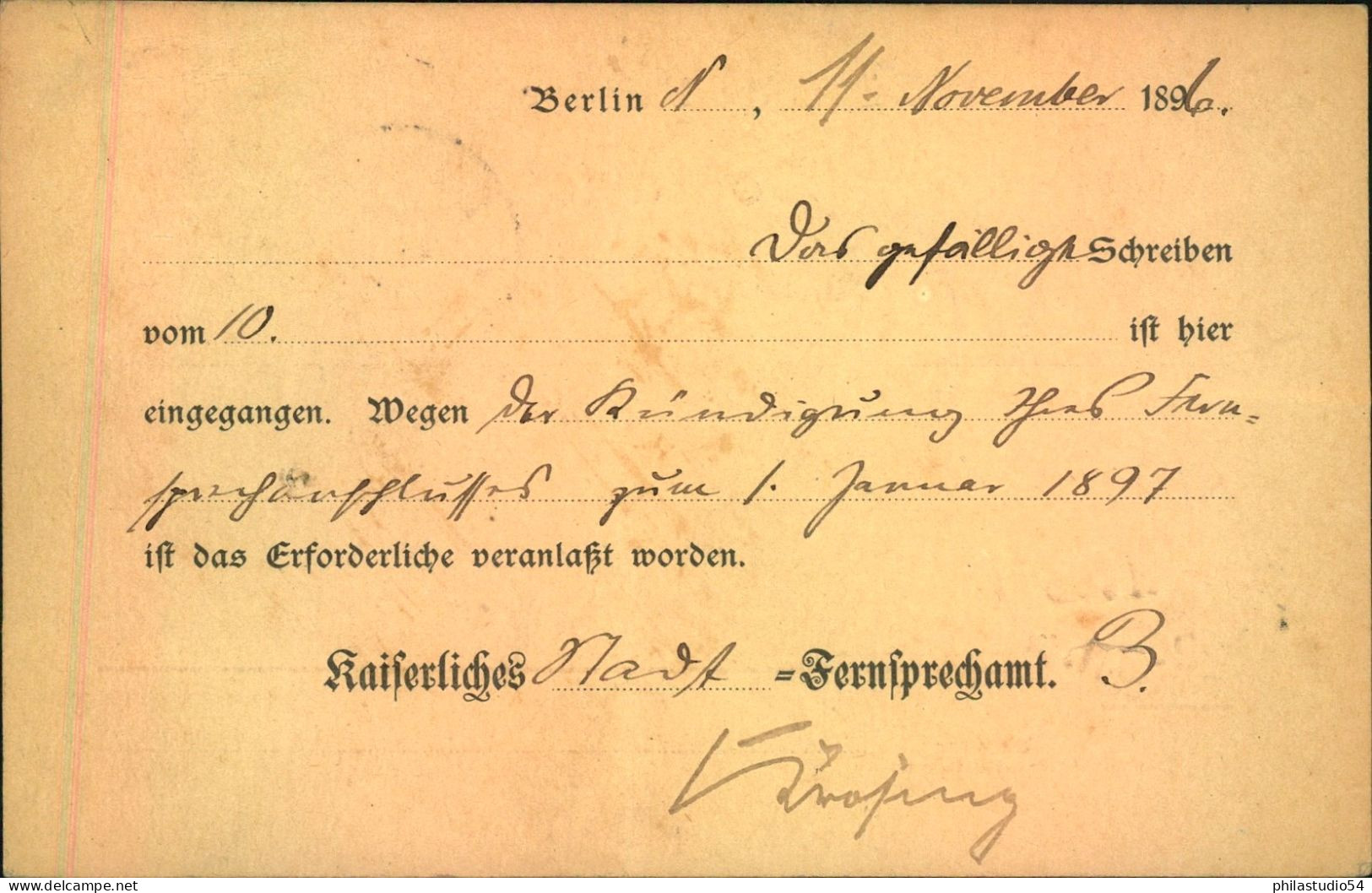 1896, Duenstkarte As BERLIN 24. Siegeloblate Fermsprechamt - Lettres & Documents