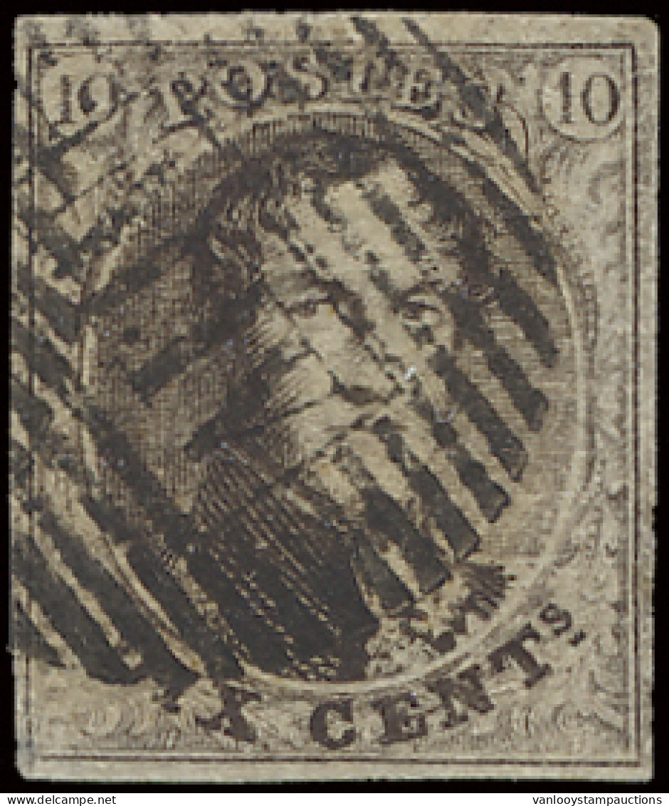 N° 6 10c. Bruin, Ambulant Afstempeling M.IV Horizontaal, Volrandig, Zm (COBA €30) - 1851-1857 Medaillen (6/8)