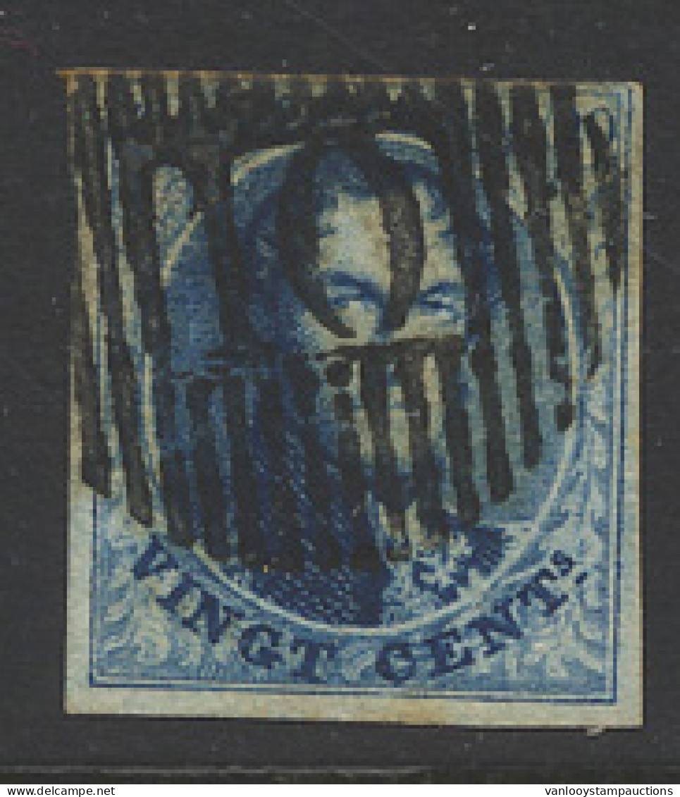 N° 7 20c. Blauw, Mooi Gerand, Afst. D.10-Fraiture, Zm (CPBA € 75) - 1851-1857 Medallions (6/8)