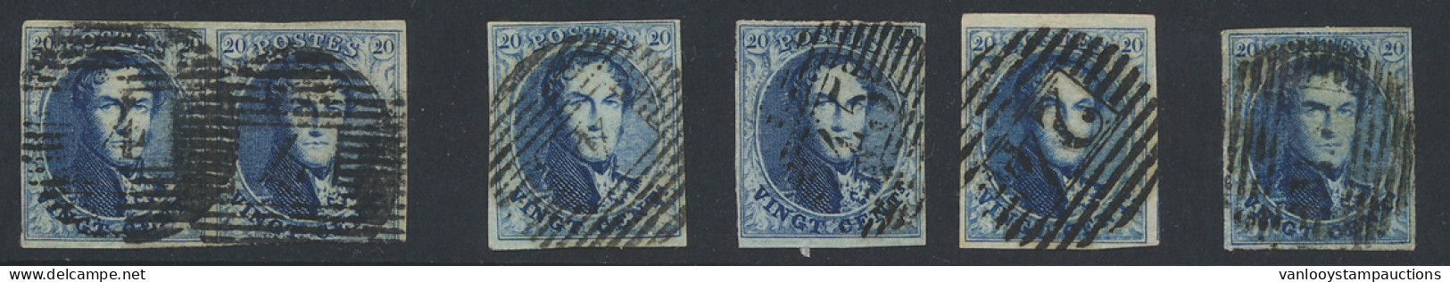 N° 7 20c. Blauw, 4 Exemplaren En 1 Paar Voor De Plaatspecialist, M - 1851-1857 Medallones (6/8)