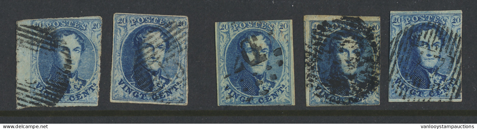 N° 7 20c. Blauw (5 Ex.), Voor De Specialist Plating, M/ntz - 1851-1857 Médaillons (6/8)