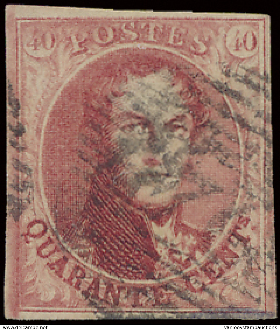 N° 8 40c. Karmijn Met Mooie Kleurnuances, Volrandig, Zm (OBP +€125) - 1851-1857 Médaillons (6/8)