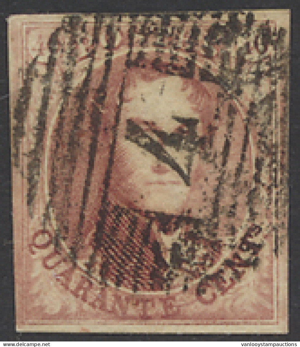 N° 8 40c. Karmijn Met P.4-Anvers, Volrandig Met Mooie Randen, Zm (OBP €125) - 1851-1857 Médaillons (6/8)