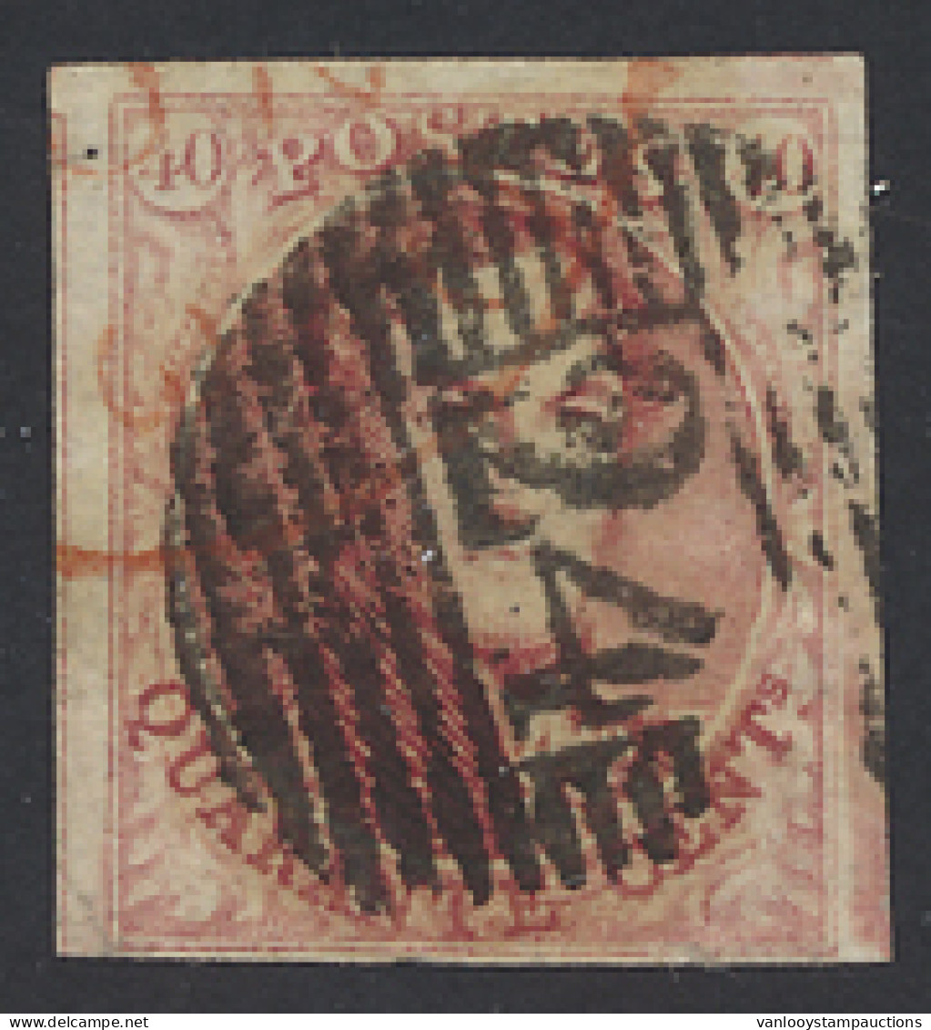 N° 8 40c. Karmijn Met P.24, Volrandig Met 3 Geburen, Prachtig Om Te Platen, Restant Van De Rode Vertrekstempel, Zm (OBP  - 1851-1857 Médaillons (6/8)