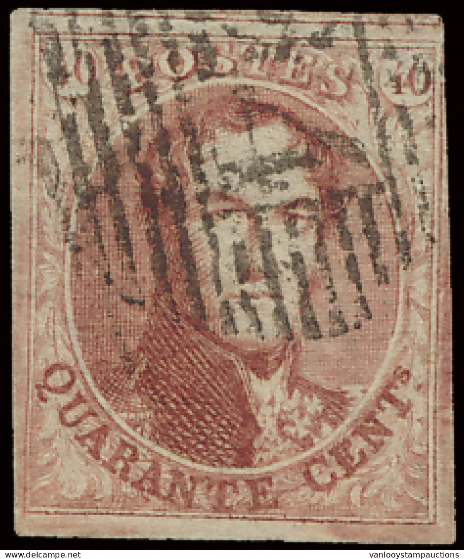 N° 8 40c. Karmijn Met P.24-Bruxelles, Meerdere Rode Vlekken In Marges, Volrandig, Zm (OBP €125) - 1851-1857 Medallions (6/8)