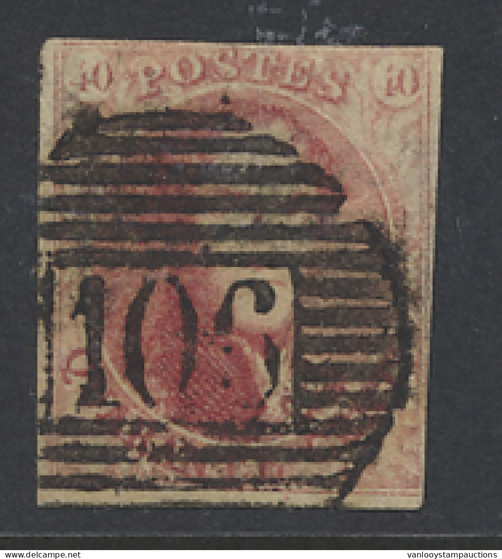 N° 8 40c. Karmijn, P.106-Sint-Truiden, Boven Ingesneden, Prachtige Stempel Voor Sint-Truiden, M/ntz (OBP €125) - 1851-1857 Médaillons (6/8)