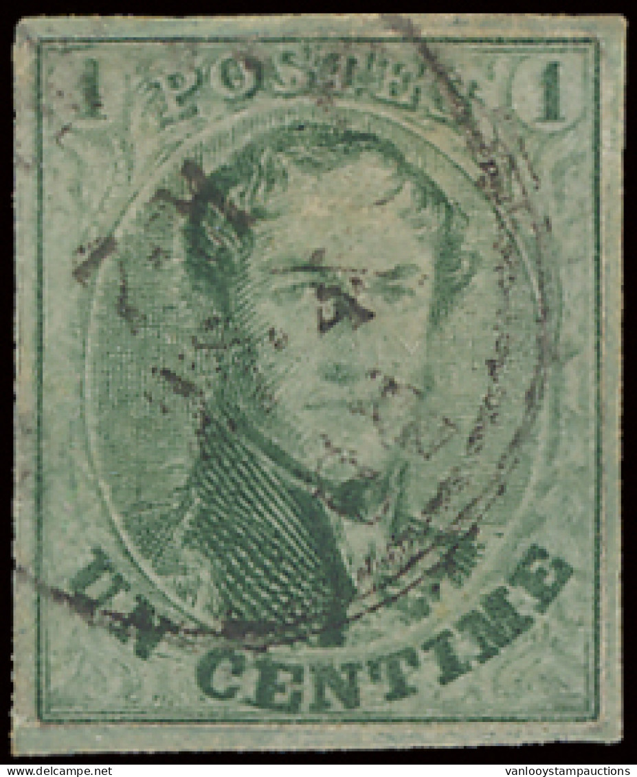 N° 9 1c. Groen, Volrandig, Zm (OBP €140) - 1858-1862 Medaillen (9/12)