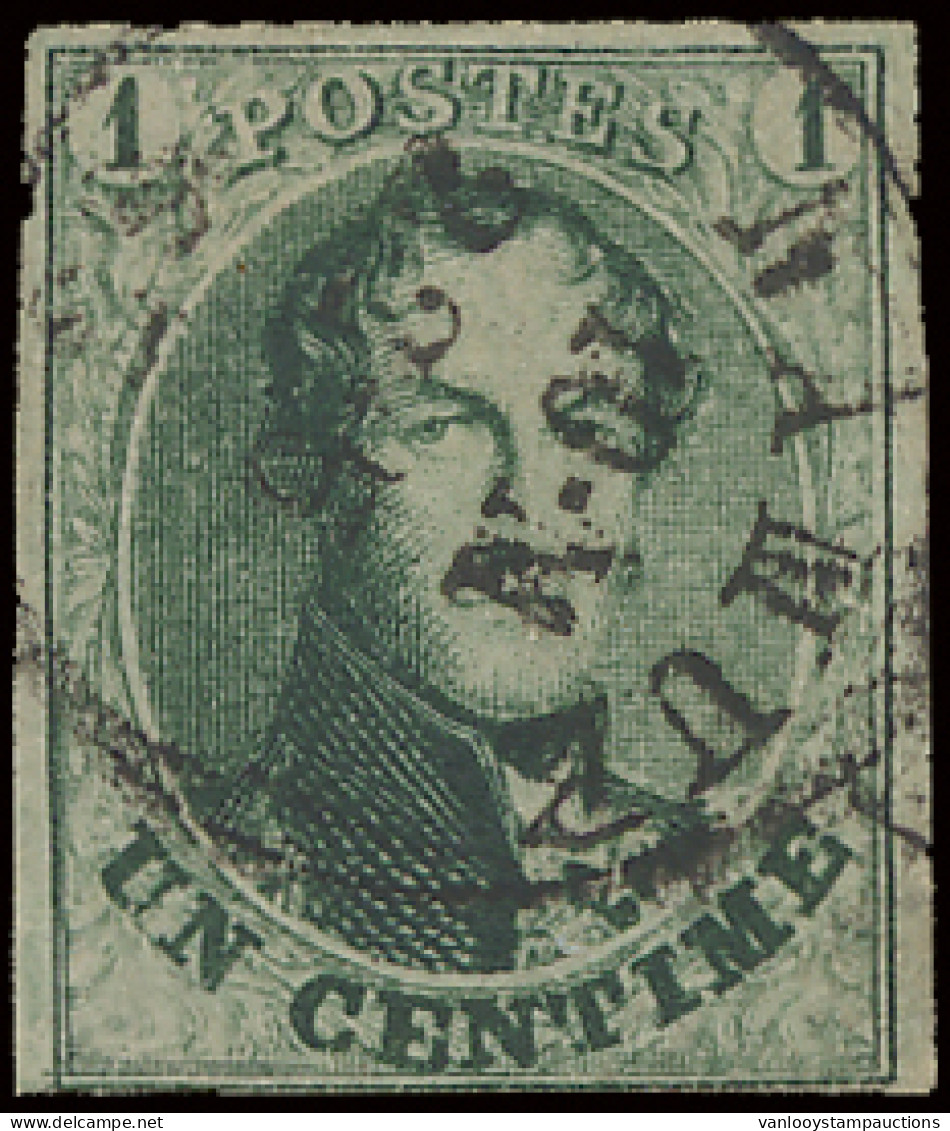 N° 9a 1c. Bleekgroen, Volrandig Met E.C. Stempel Van Namur, Curiositeit Verlengde Binnenkaderlijn Links Onder, Meerdere  - 1858-1862 Médaillons (9/12)