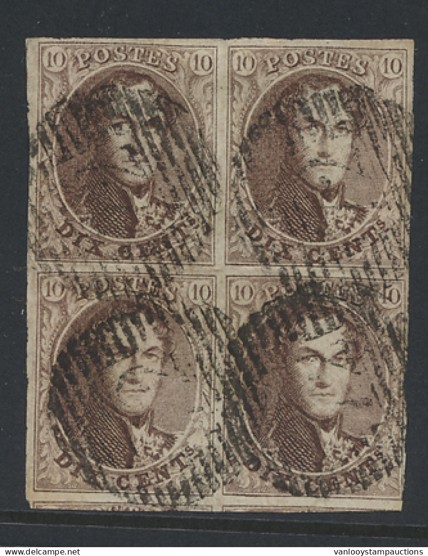 N° 10A 10c. Bruin In Blok Van 4, 1 Zegel Geraakt, M - 1858-1862 Médaillons (9/12)