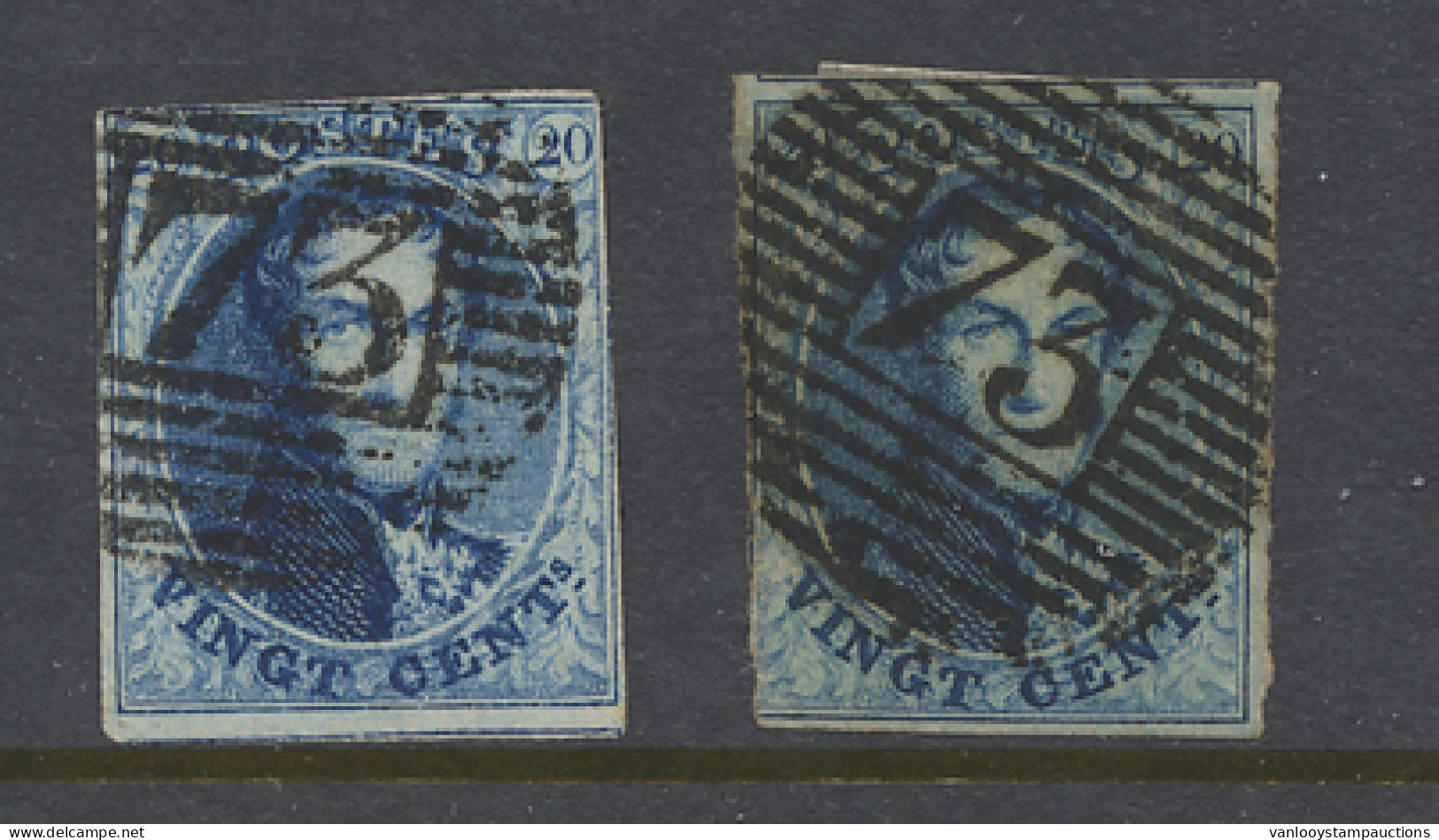 N° 11/11A 20c. Blauw, 2 Afstempelingen Van P.73-Liège, Met Twee Verschillende Stempels, Voor De Specialist Plating, Zm/n - 1858-1862 Médaillons (9/12)