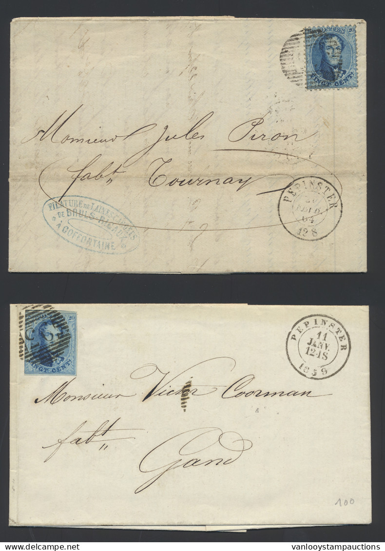 1859 N° 11A + 14 20c. Blauw, P.93-Pepinster, Beide Op Brief Dd. 11 Januari 1859 En 21 Februari '64, Zm - 1858-1862 Medallones (9/12)