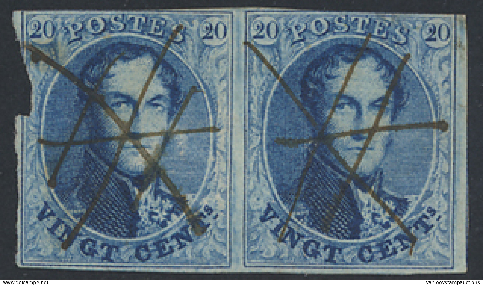 N° 11 20c. Blauw In Paar, Penafstempeling (La Plume), Zm/ntz - 1858-1862 Médaillons (9/12)