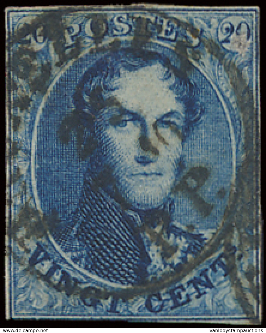 N° 11A 20c. Blauw, Met Drukwerkstempel Bruxelles PP, Komt Zelden Voor Op 20c., Zm/ntz - 1858-1862 Médaillons (9/12)