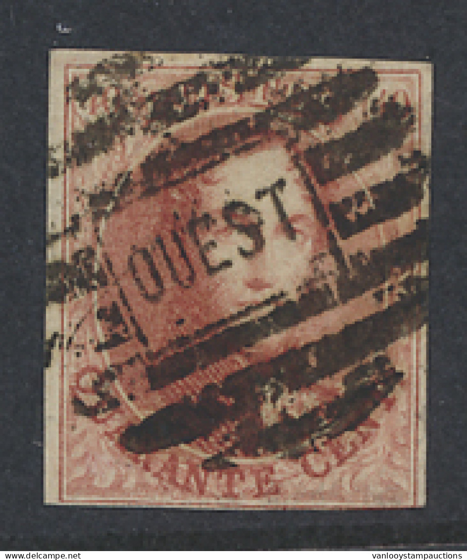 N° 12 40c. Karmijnrood, Afstempeling OUEST, Mooi Centraal, Onderaan Rechts Aangesneden, Zm/m (OBP €90) - 1858-1862 Medaillen (9/12)