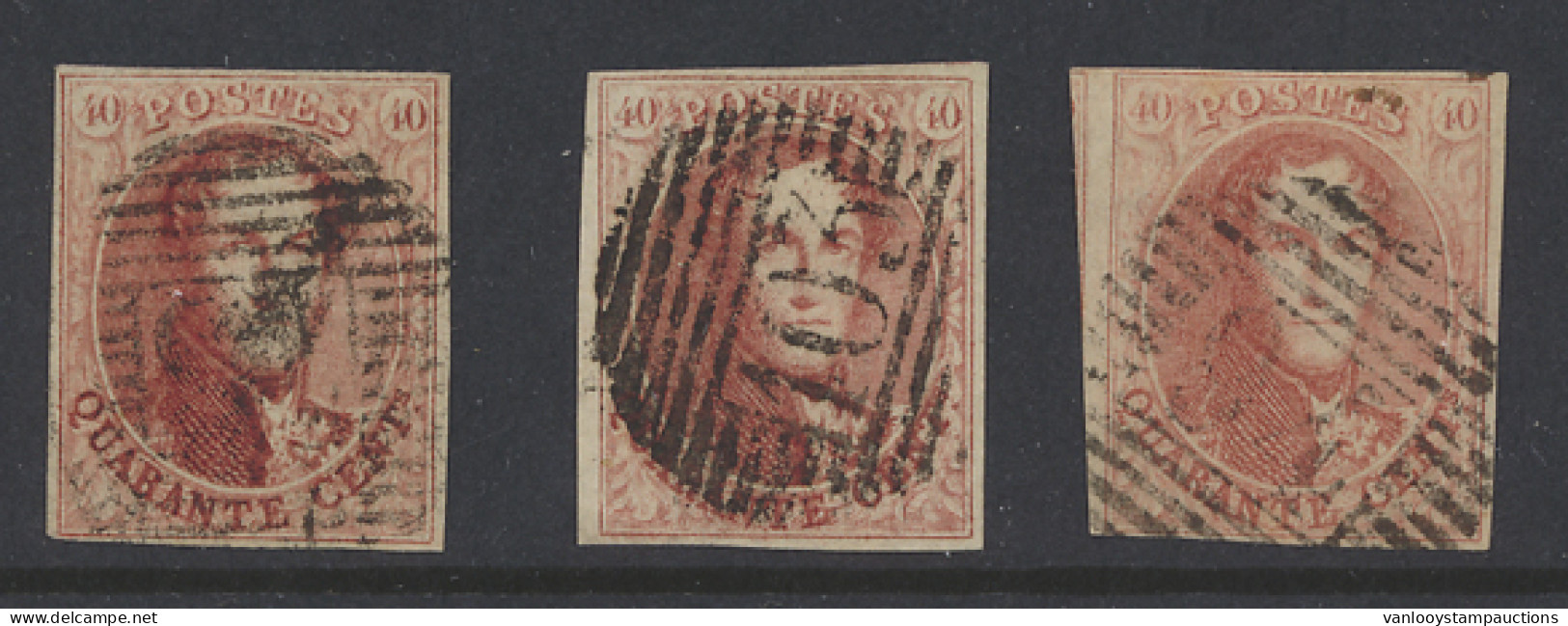 N° 12 40c. Vermiljoen (3x), Alle Volrandig Met P.94 En P.103, Zm (OBP €270) - 1858-1862 Médaillons (9/12)