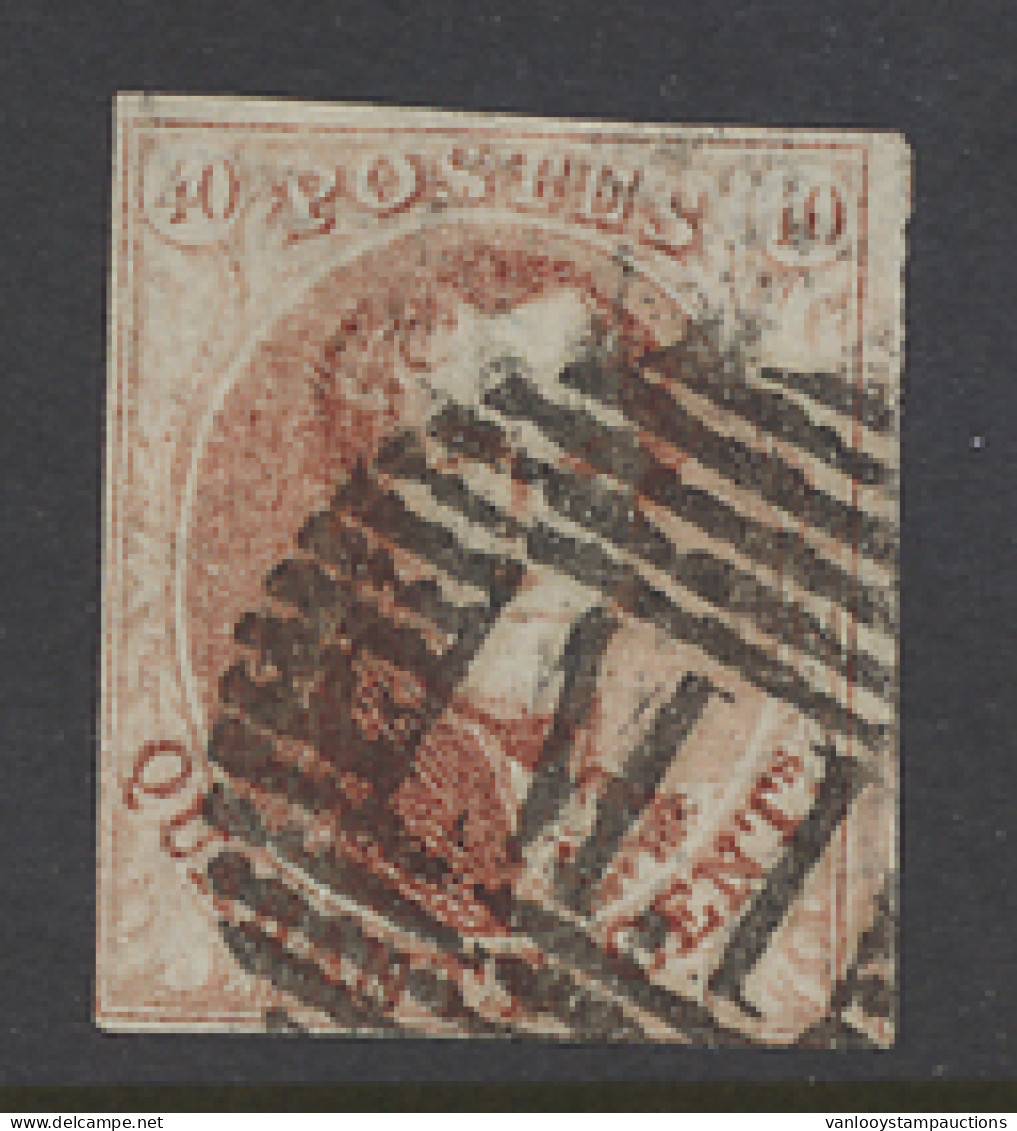 N° 12 40c. Vermiljoen, Volrandig, Ambulante Afstempeling MI, Zm (COBA €100) - 1858-1862 Médaillons (9/12)