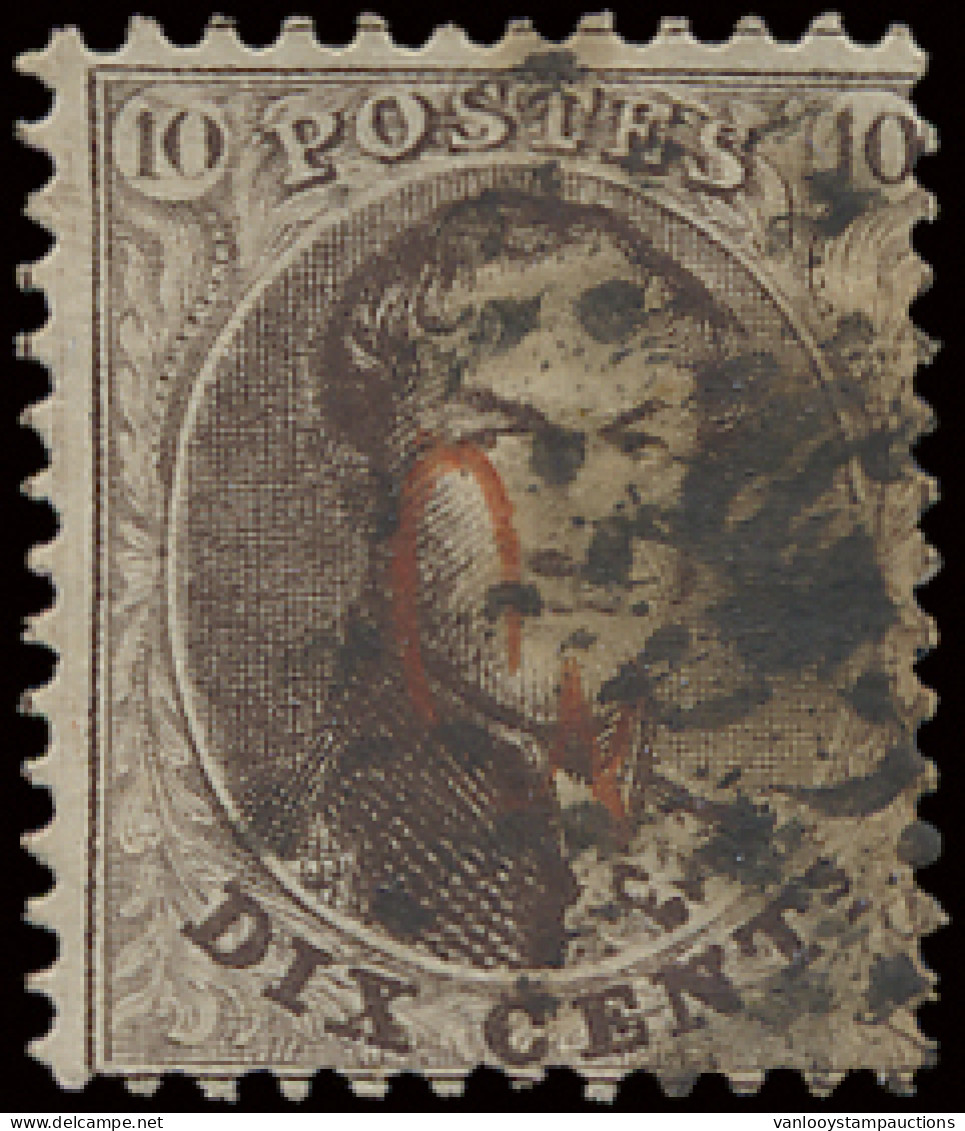 N° 14 Plaat III - Positie 221 - Tanding 13 ½ - Guillochin Opdruk In Rood, Zm - 1863-1864 Médaillons (13/16)