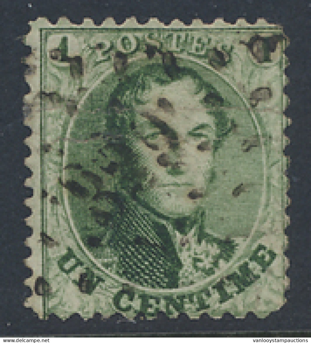 N° 13A 1c. Groen, Tanding 12 1/2 X 13 1/2, Puntstempel 329 St.-Trond, Kwaliteit Na Te Kijken, Maar Moeilijke Afstempelin - 1863-1864 Medallions (13/16)