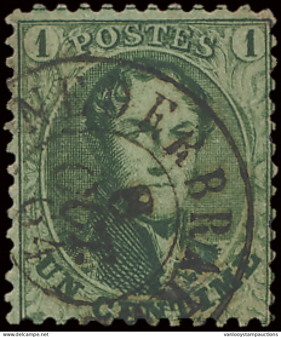 N° 13A 1c. Groen, Tanding 12 1/2 X 13 1/2, D.C.a Nederbrakel, Zeer Moeilijke Afstempeling Op Deze Waarde, Centrale Afste - 1863-1864 Médaillons (13/16)