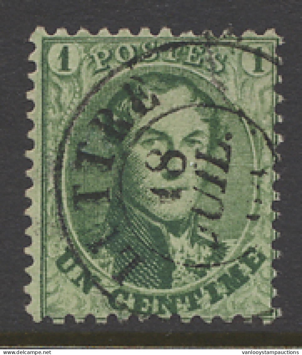 N° 13A 1c. Groen, Tanding 12 1/2 X 13 1/2 D.C.a Luttre, Zm (OBP +€40) - 1863-1864 Médaillons (13/16)