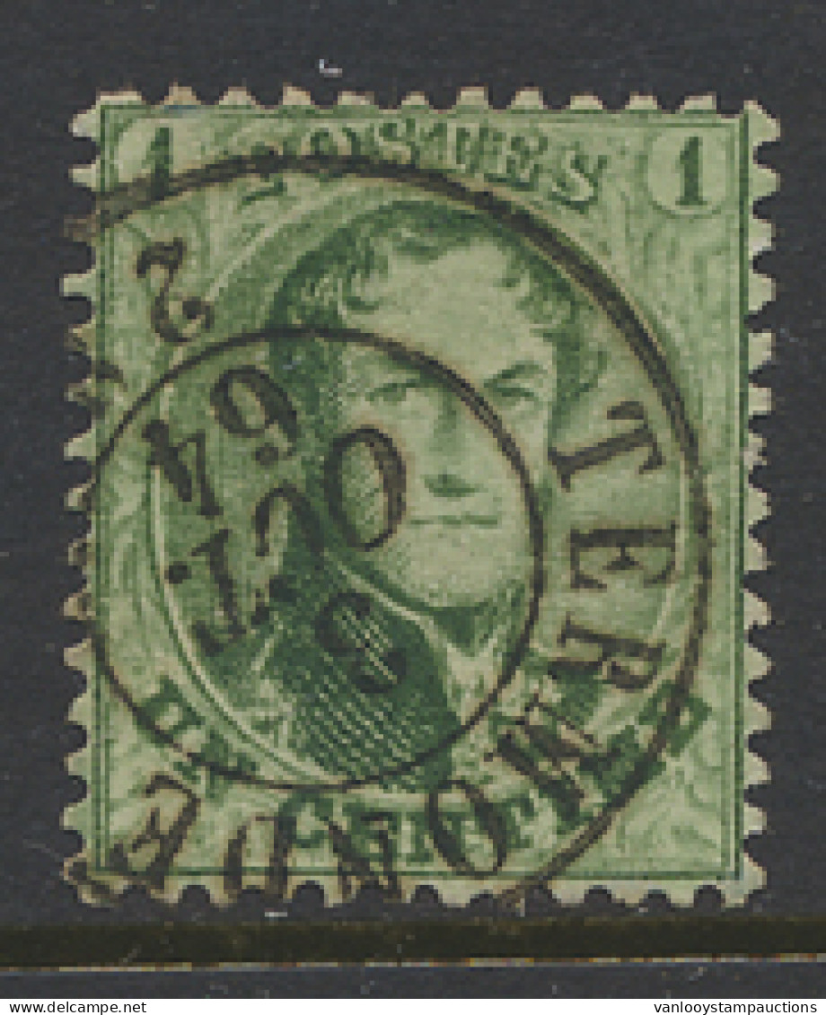 N° 13A 1c. Groen, Tanding 12 1/2 X 13 1/2, D.C.a Termonde, Zm (OBP +€40) - 1863-1864 Medallions (13/16)