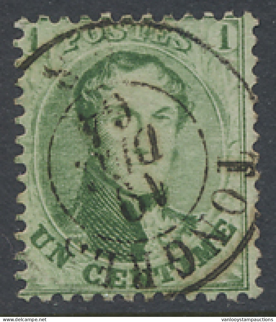 N° 13A 1c. Groen, Tanding 12 1/2 X 13 1/2 D.C.a Tongres, Centrale Stempel, Zm (OBP €40) - 1863-1864 Medallions (13/16)