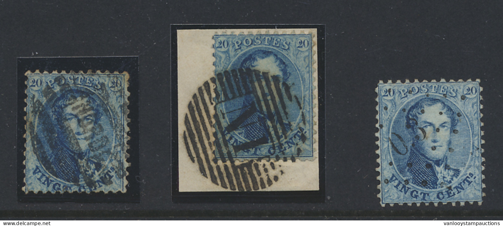 N° 14 20c. Blauw, Tanding 12 1/2, Balkenstempel NORD/8, NJ En Puntstempel 0.3, Zm (COBA +€10) - 1863-1864 Medallions (13/16)