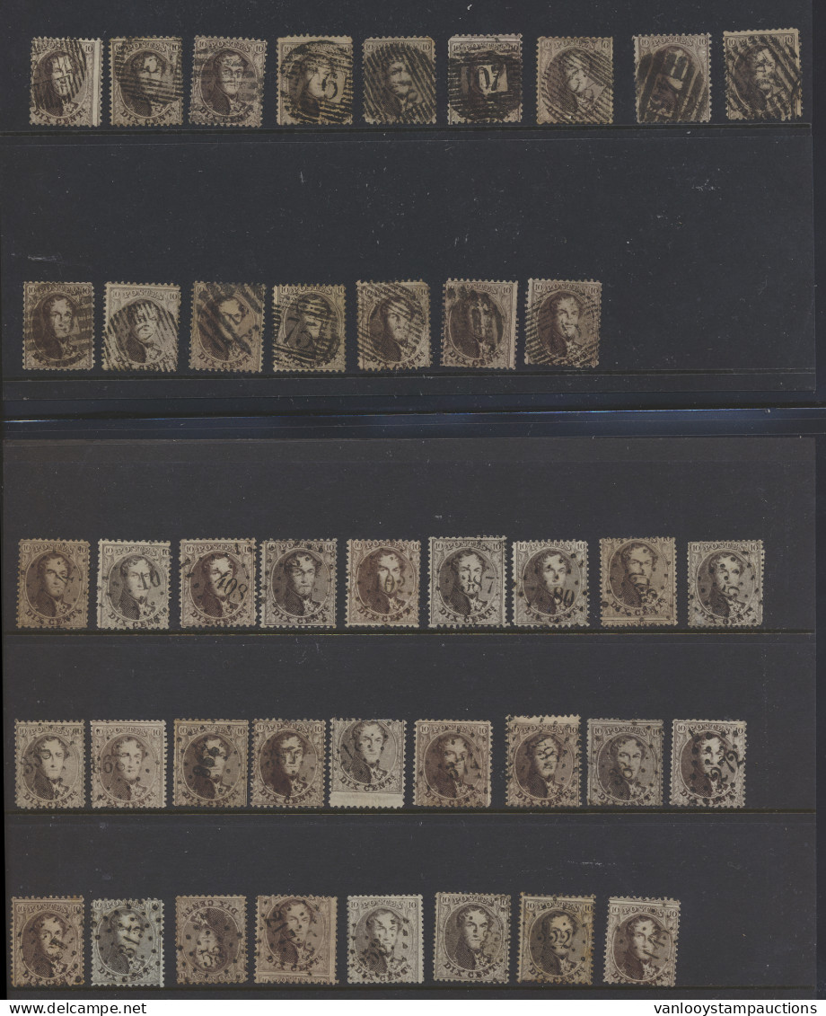 N° 14 Meerdere Tandingen, Balk- En Puntstempels, 65 Exemplaren, Enkele Mooie Afstempelingen Voor De Stempelzoeker, Zm/m/ - 1863-1864 Medallions (13/16)