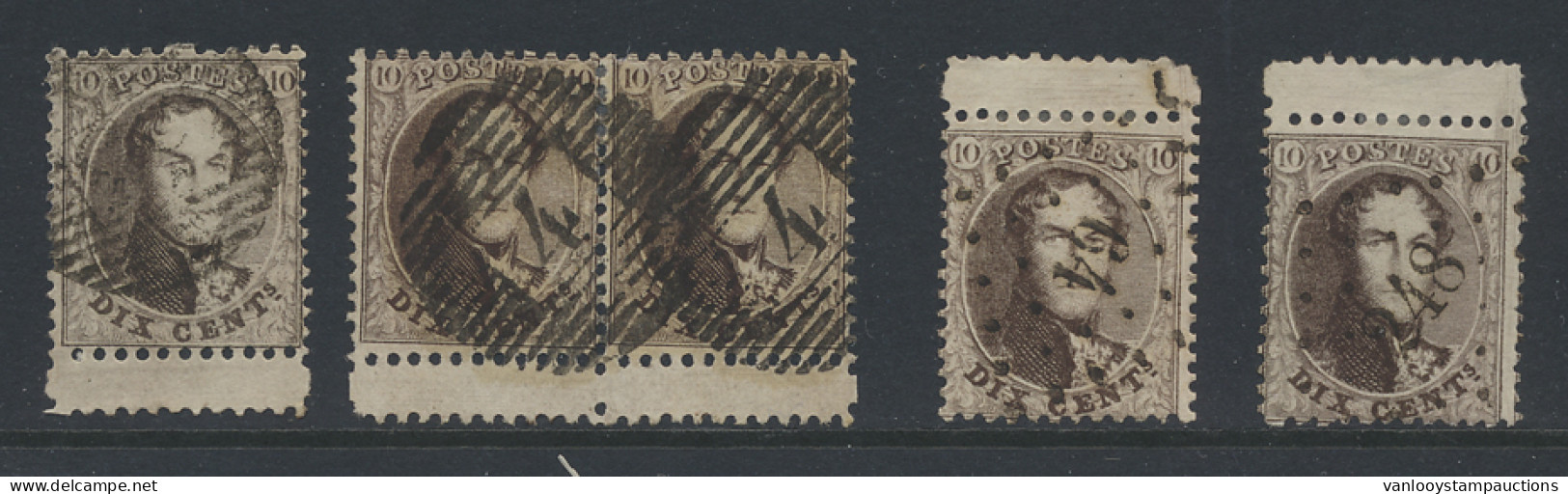 N° 14A 10c. Bruin, Tanding 12 1/2 X 13 1/2, Tweemaal Boven Tussenpaneel, Tweemaal Onderaan Tussenpaneel, Waarvan 1 Paar, - 1863-1864 Médaillons (13/16)