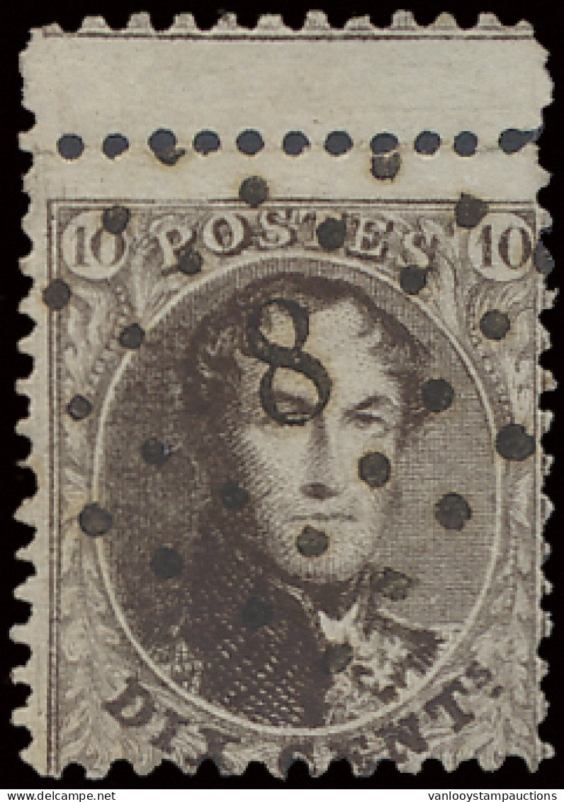 N° 14A 10c. Bruin, Tanding 12 1/2 X 13 1/2, Puntstempel Annevoie Met Tussenbladboord, Spoor Van Zegel Zichtbaar, Zm (COB - 1863-1864 Medallones (13/16)